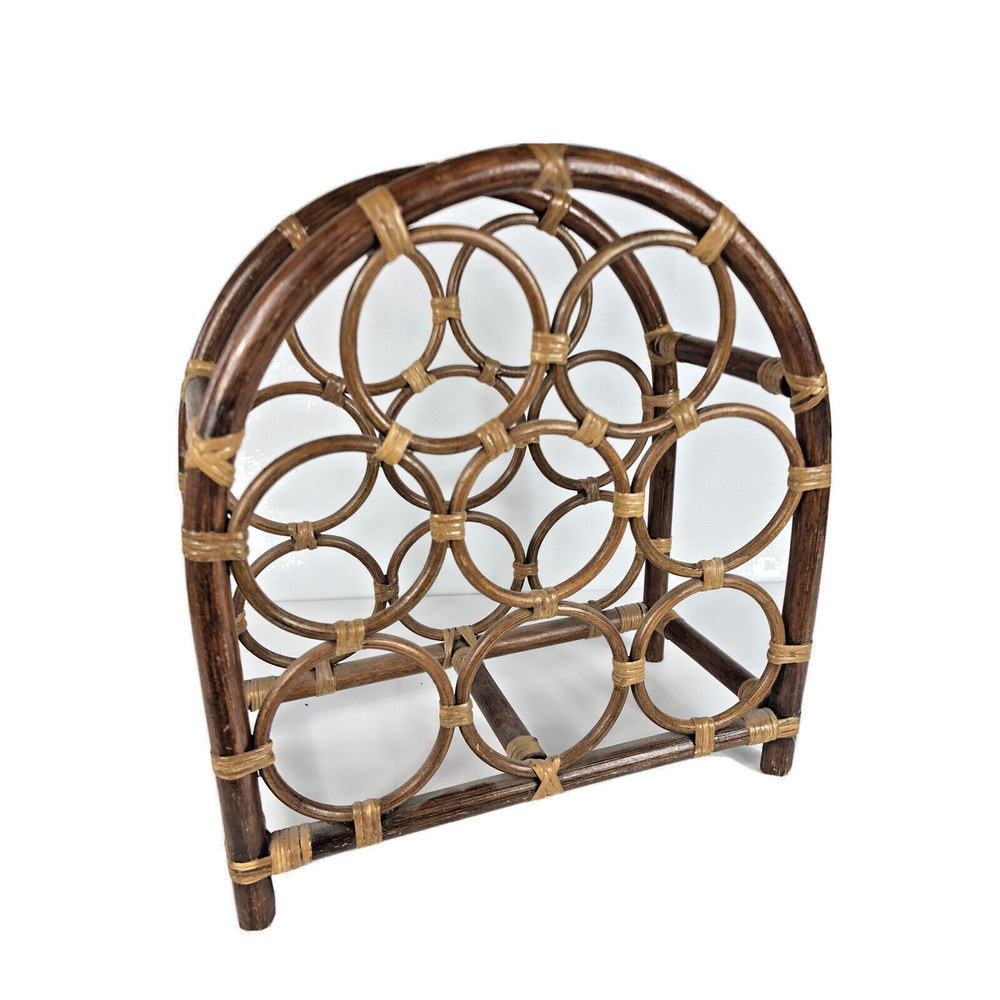 Wicker Wine Holder Wall Shelf Decor Rattan Woven Brown Tan French Cottage Vtg